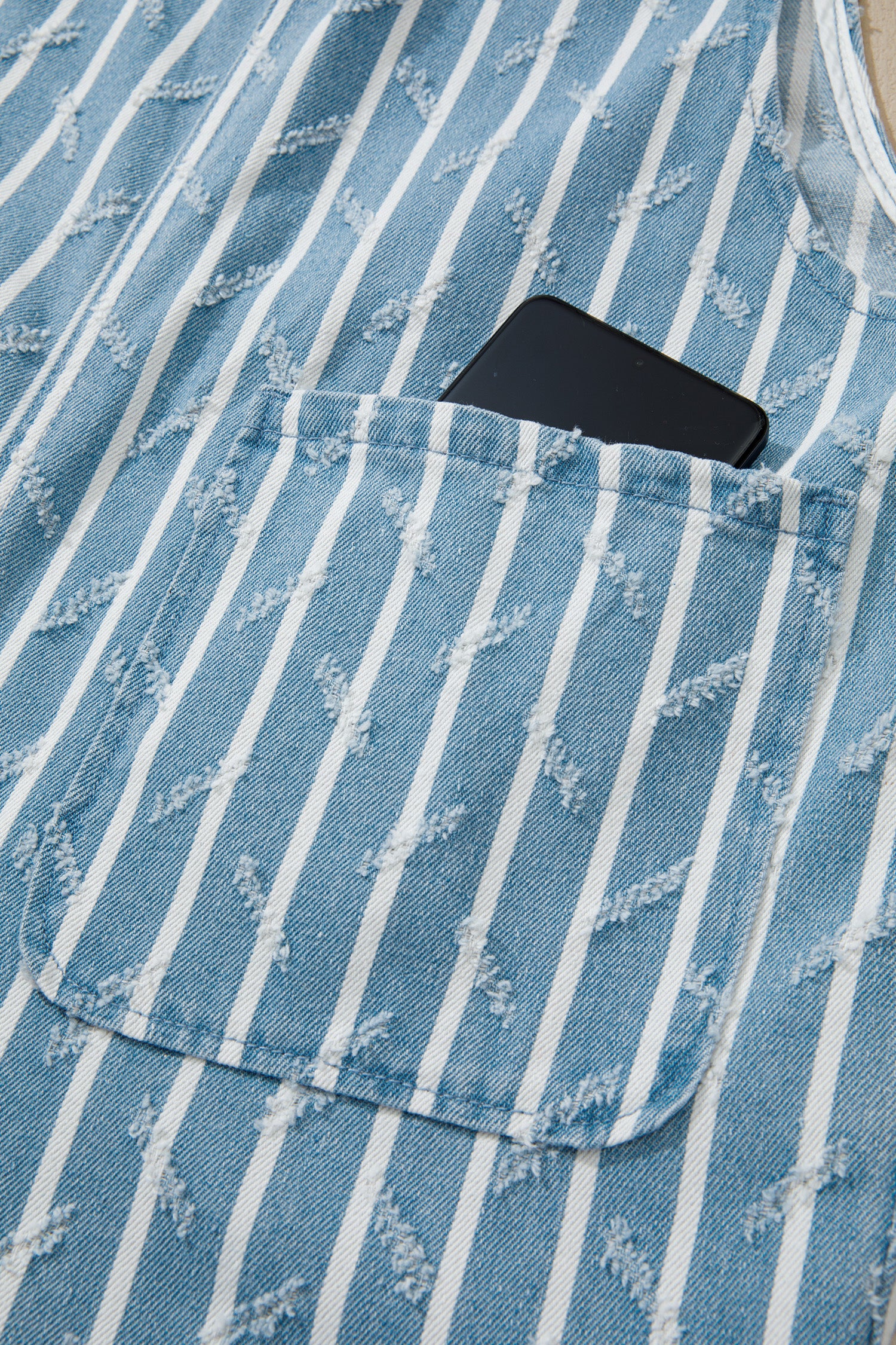 Myosotis Striped Distressed Ruffled Wide Leg Denim Overalls