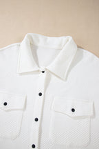 Solid Textured Flap Pocket Buttoned Shacket