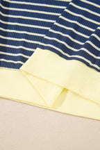 Blue stripe color block patchwork zip V-neck pullover and loose pants two-piece set by Dear-Lover, casual and stylish.