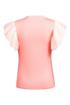White Dotty Mesh Ruffle Sleeve Ribbed Knit Top