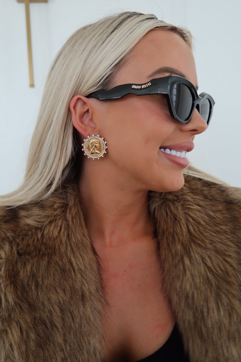 Chansuttpearls love each other more coin earrings featuring gold-tone circular charms with engraved love design, jewelry accessory