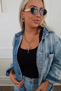 Gold-tone Luxe Cross Necklace by Chansuttpearls featuring a detailed cross pendant on a delicate chain.