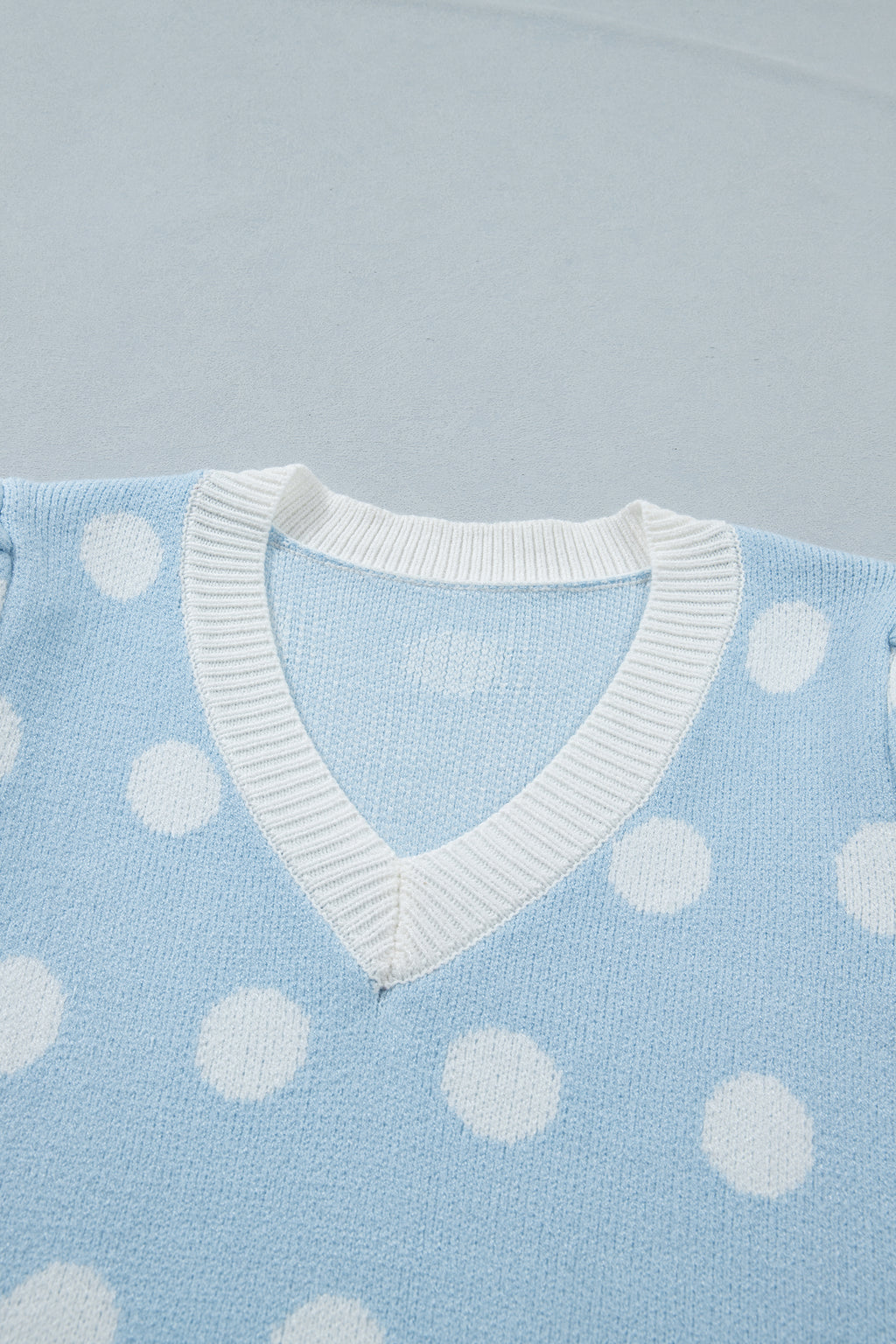 Rose Red Polka Dot Puff Short Sleeve Sweater Top
