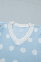 Rose Red Polka Dot Puff Short Sleeve Sweater Top