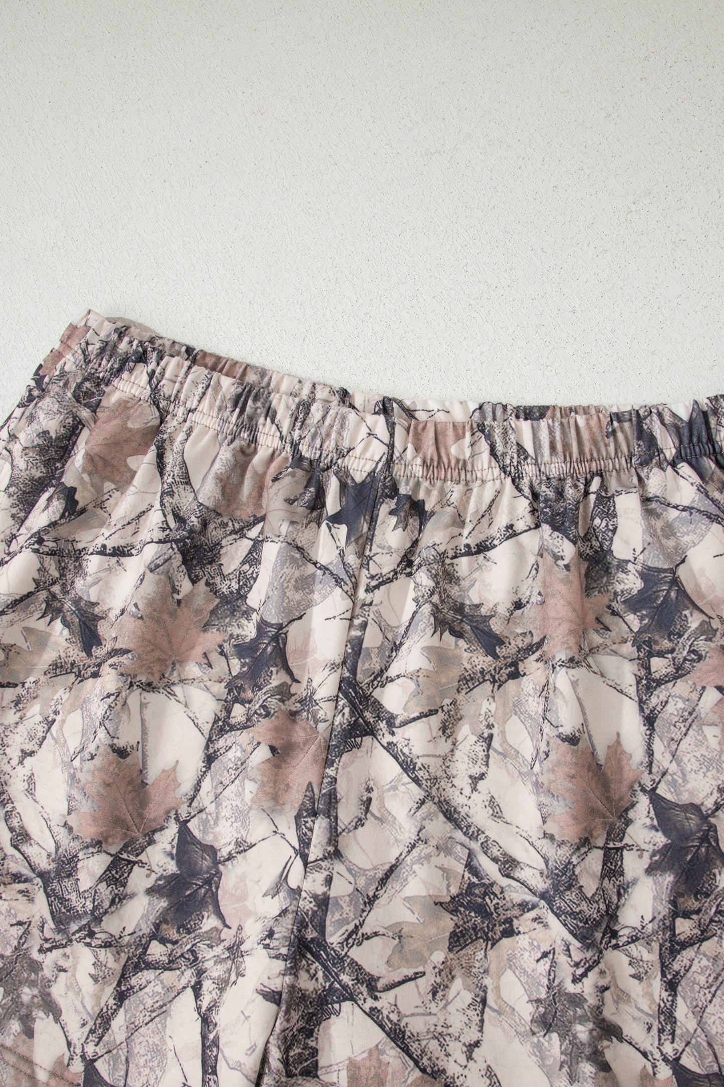 Khaki Woodland Camo Print Long Sleeve Top Casual Short Set