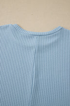 Sea Green Waffle Textured Knit Dolman Short Sleeve Loose Top