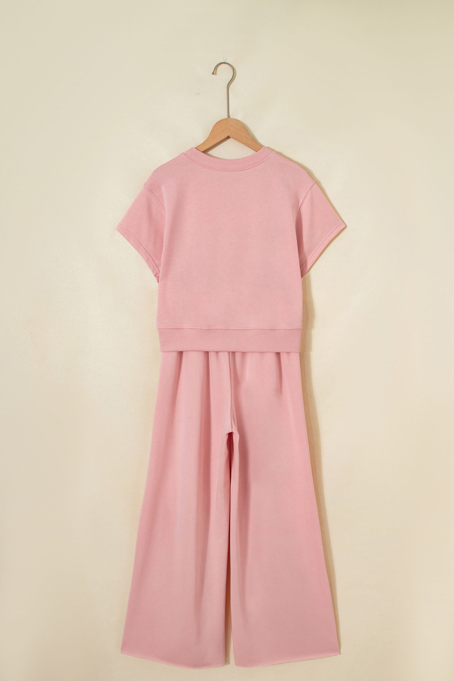 Mist Blue Solid Color Loose Tee Drawstring Wide Leg Pants 2pcs Outfit