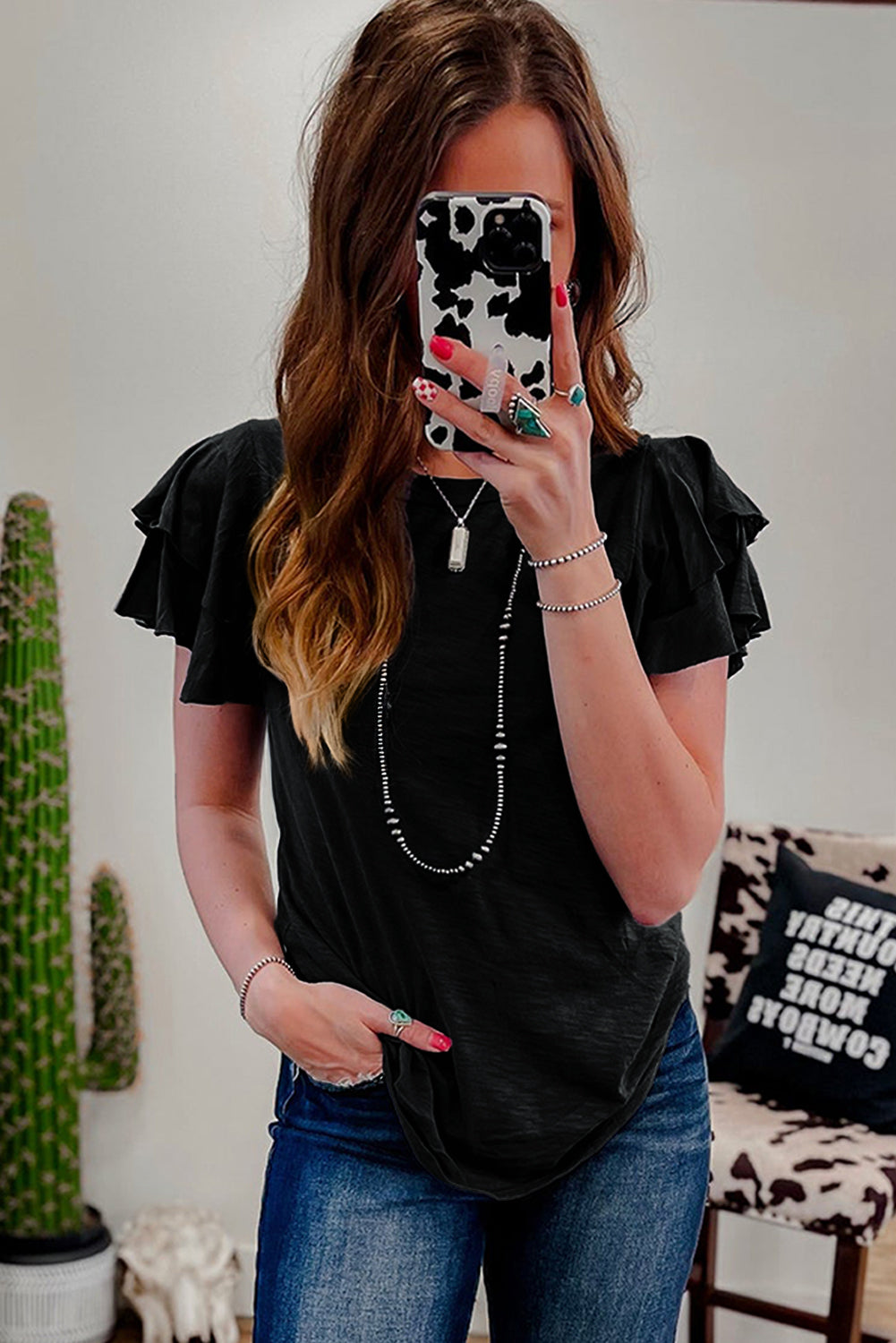 Layered Ruffle Short Sleeve Round Neck Top