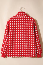 Fiery Red Plaid Zip-up Long Sleeve Jacket