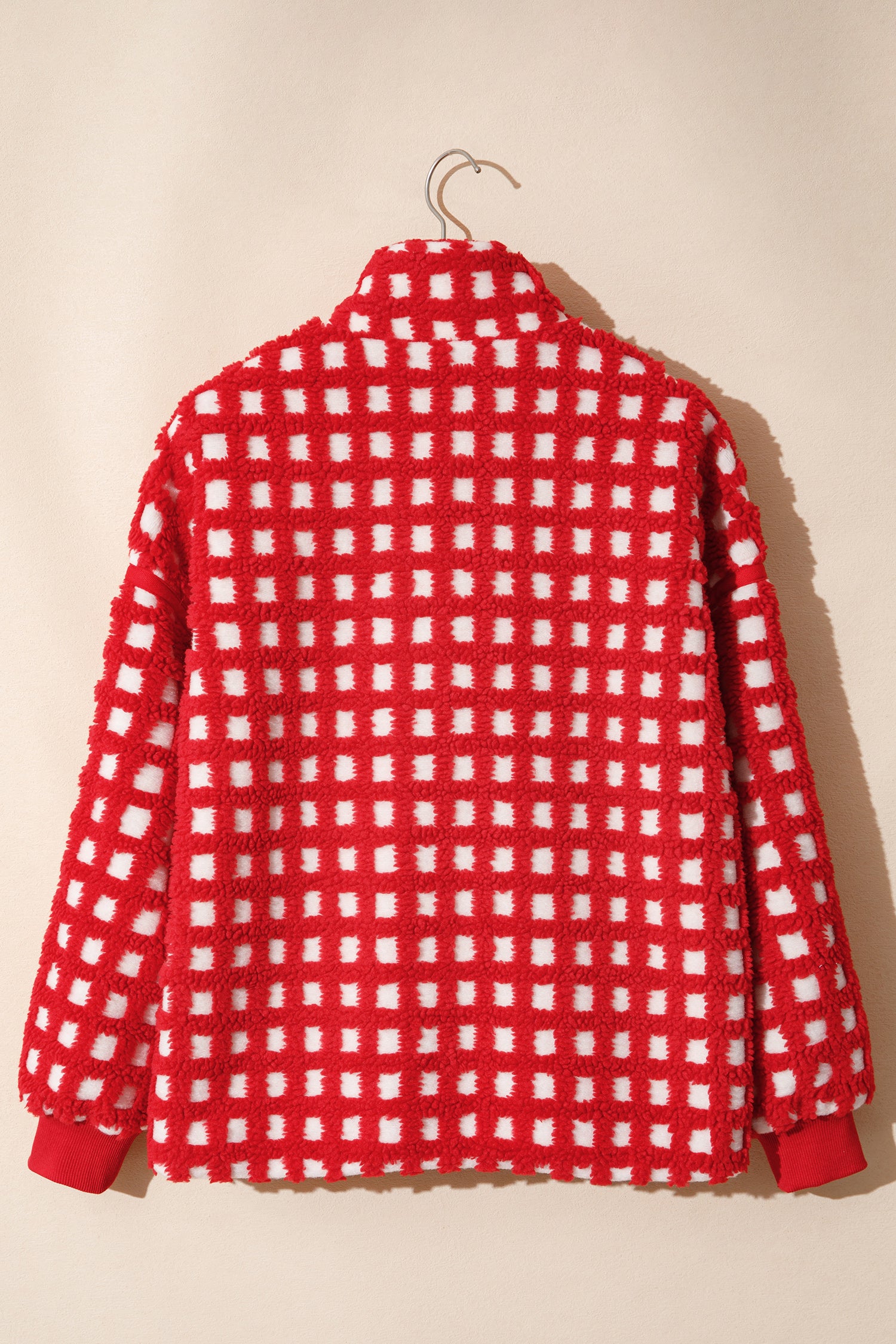Fiery Red Plaid Zip-up Long Sleeve Jacket