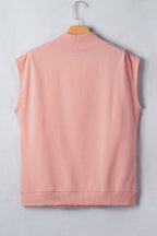 Black Solid Color High Neck Cap Sleeve Loose Top