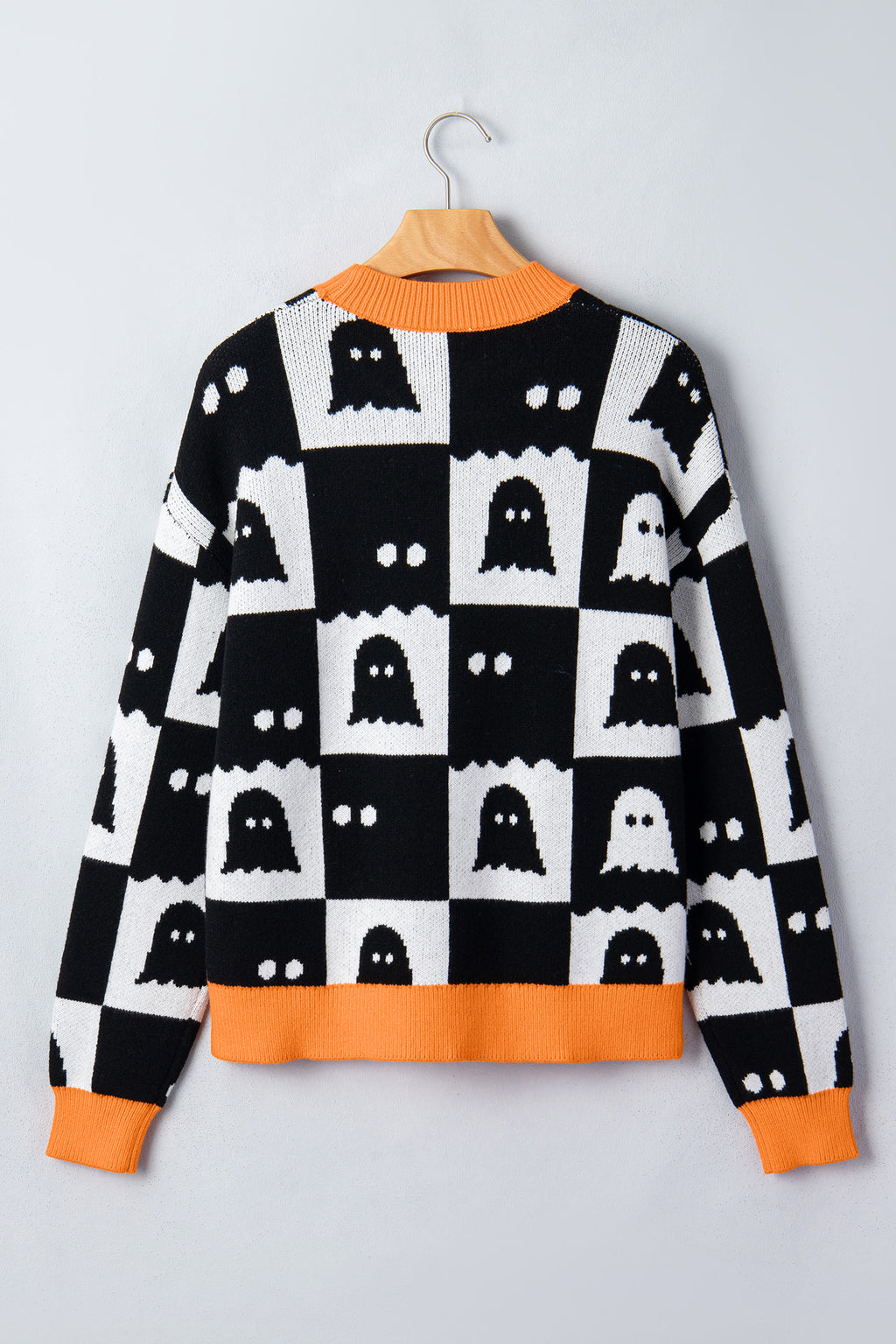 Black High Neck Drop Shoulder Geometric Print Sweater