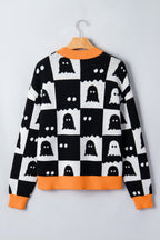 Black High Neck Drop Shoulder Geometric Print Sweater