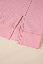 Waffle knit Bishop Sleeve Split Oversized Top