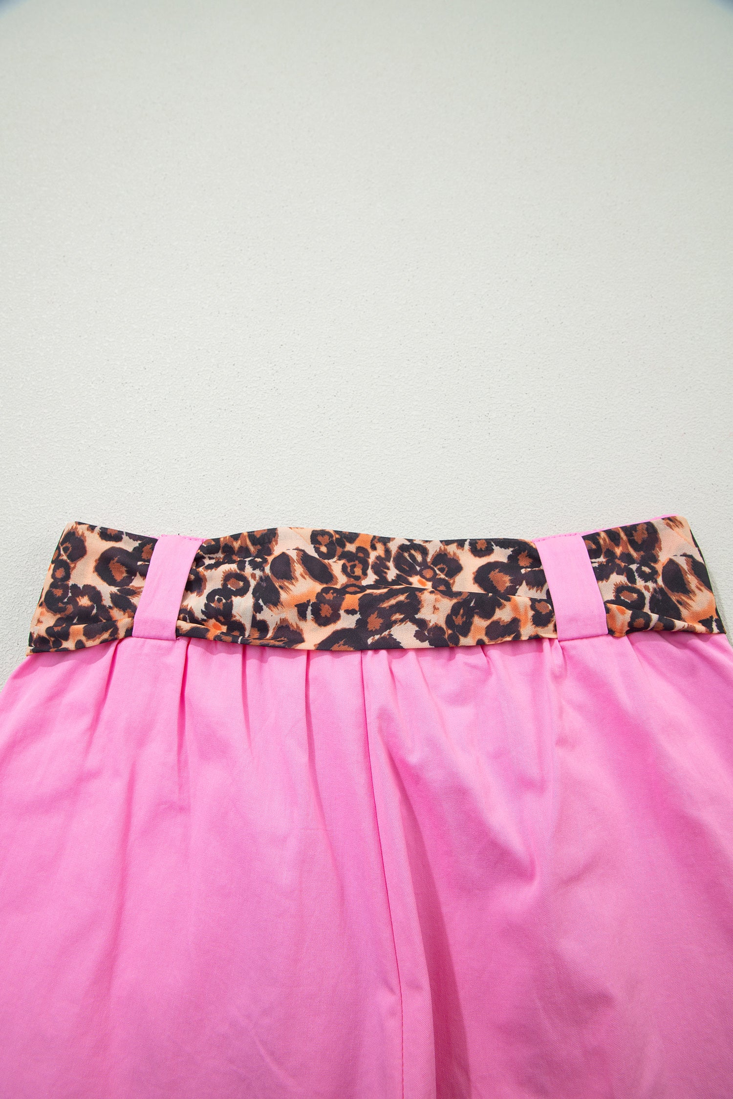 Oatmeal Leopard Contrast Sash Belt Pleated Wide Leg Shorts