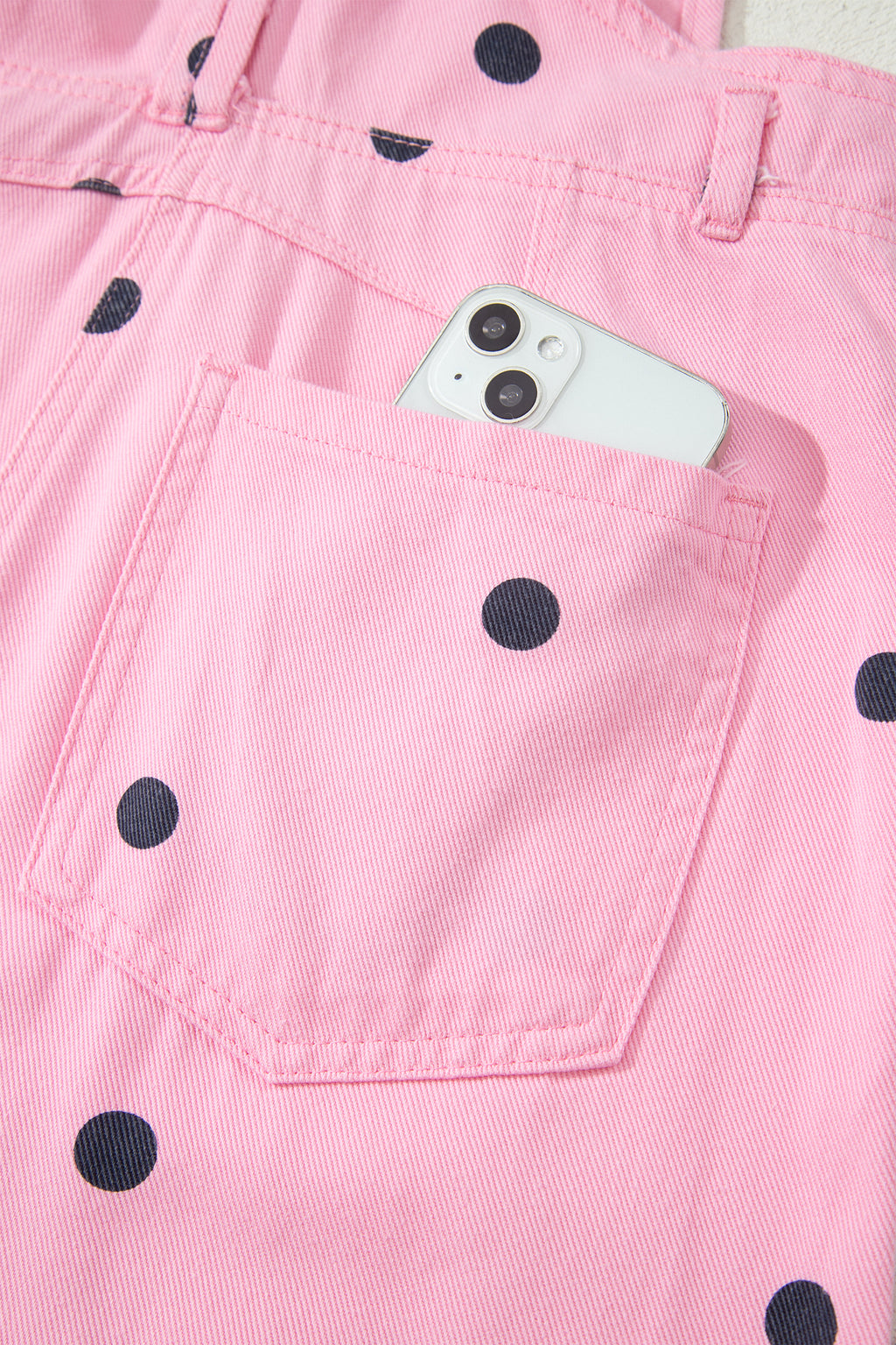 Polka Dot Print Bib Pocket Denim Barrel Overalls Jumpsuit