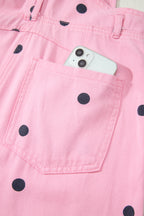 Polka Dot Print Bib Pocket Denim Barrel Overalls Jumpsuit