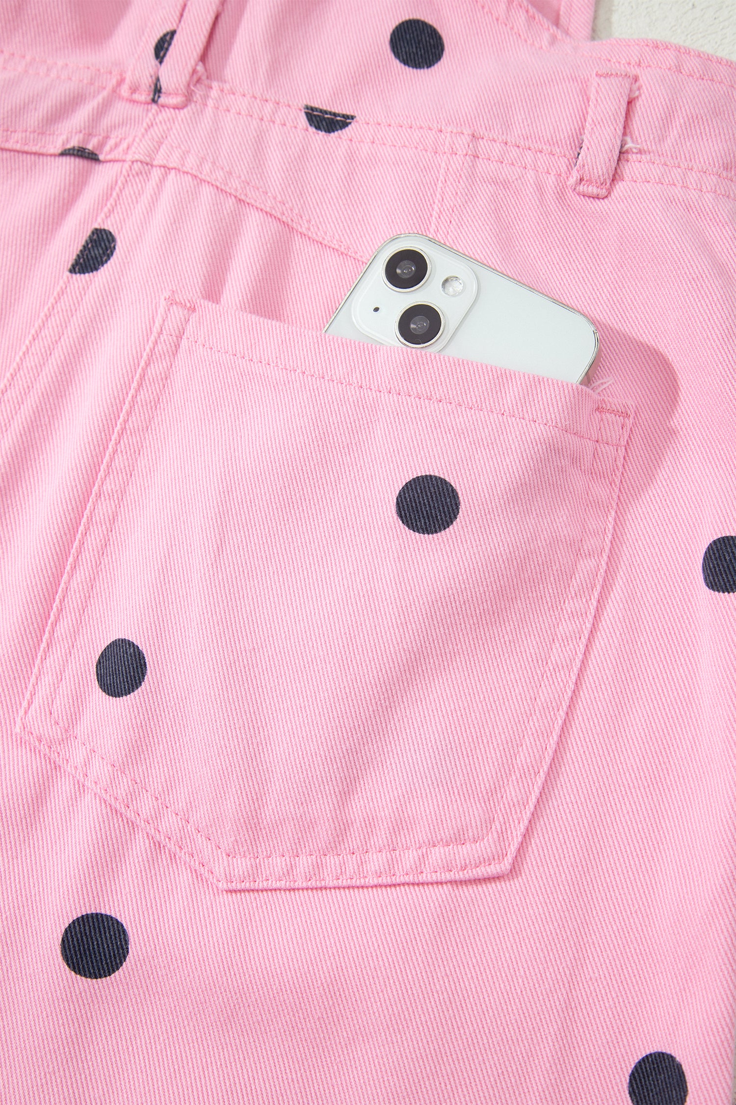 Polka Dot Print Bib Pocket Denim Barrel Overalls Jumpsuit