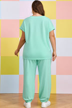 Bonbon Solid V-Neck Tee and Drawstring Plus Size Pants Set
