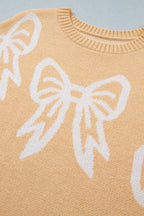 Golden Fleece Bow Pattern Drop Shoulder Loose Sweater