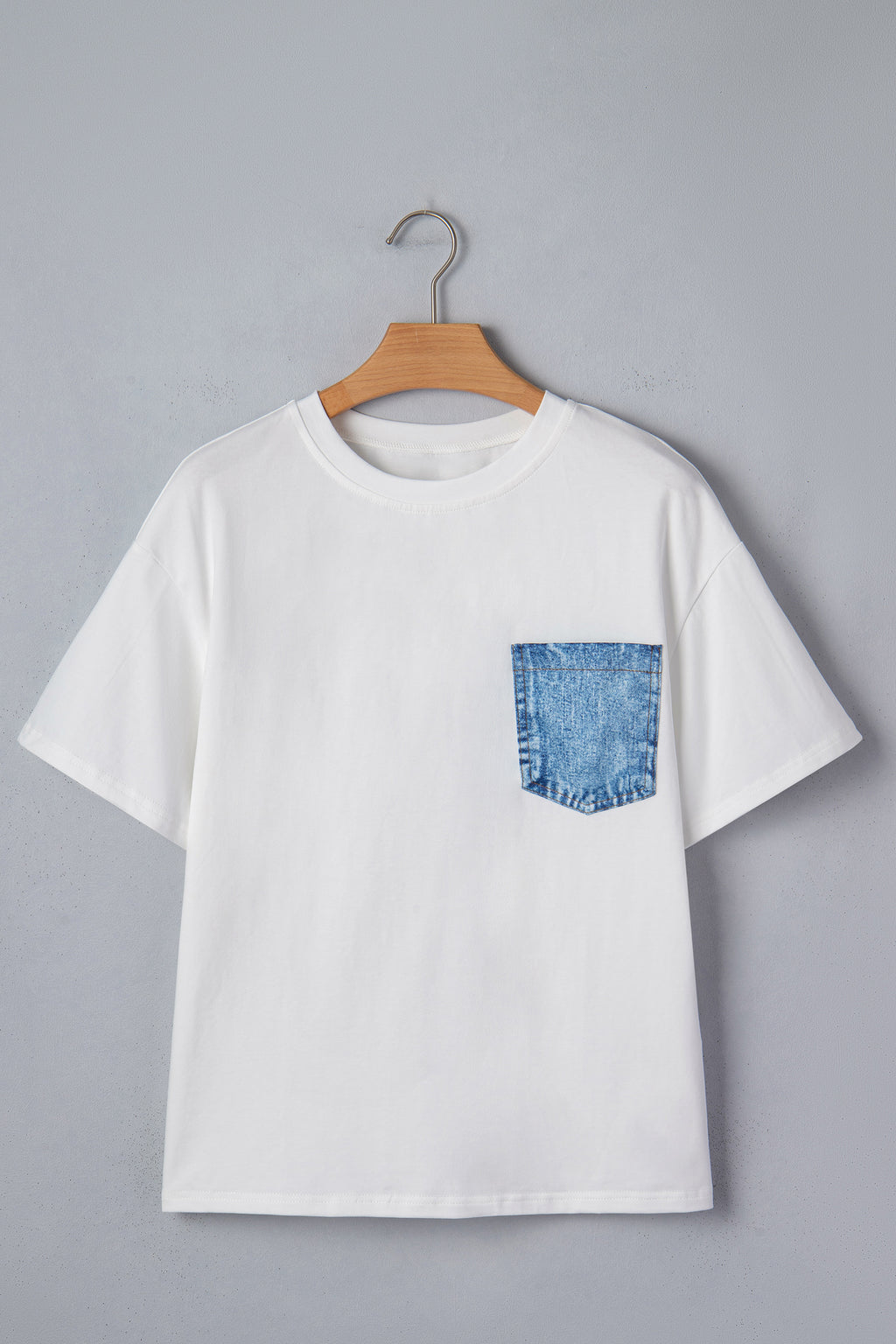 Sail Blue Color Block Chest Pocket Patched Casual Short Sleeve Top