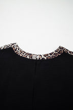 Black Plus Size Leopard Patchwork Round Neck Loose Tee