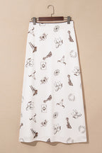 Beige Western Print Lace Trim Waist Side Zip Plus Size Maxi Skirt