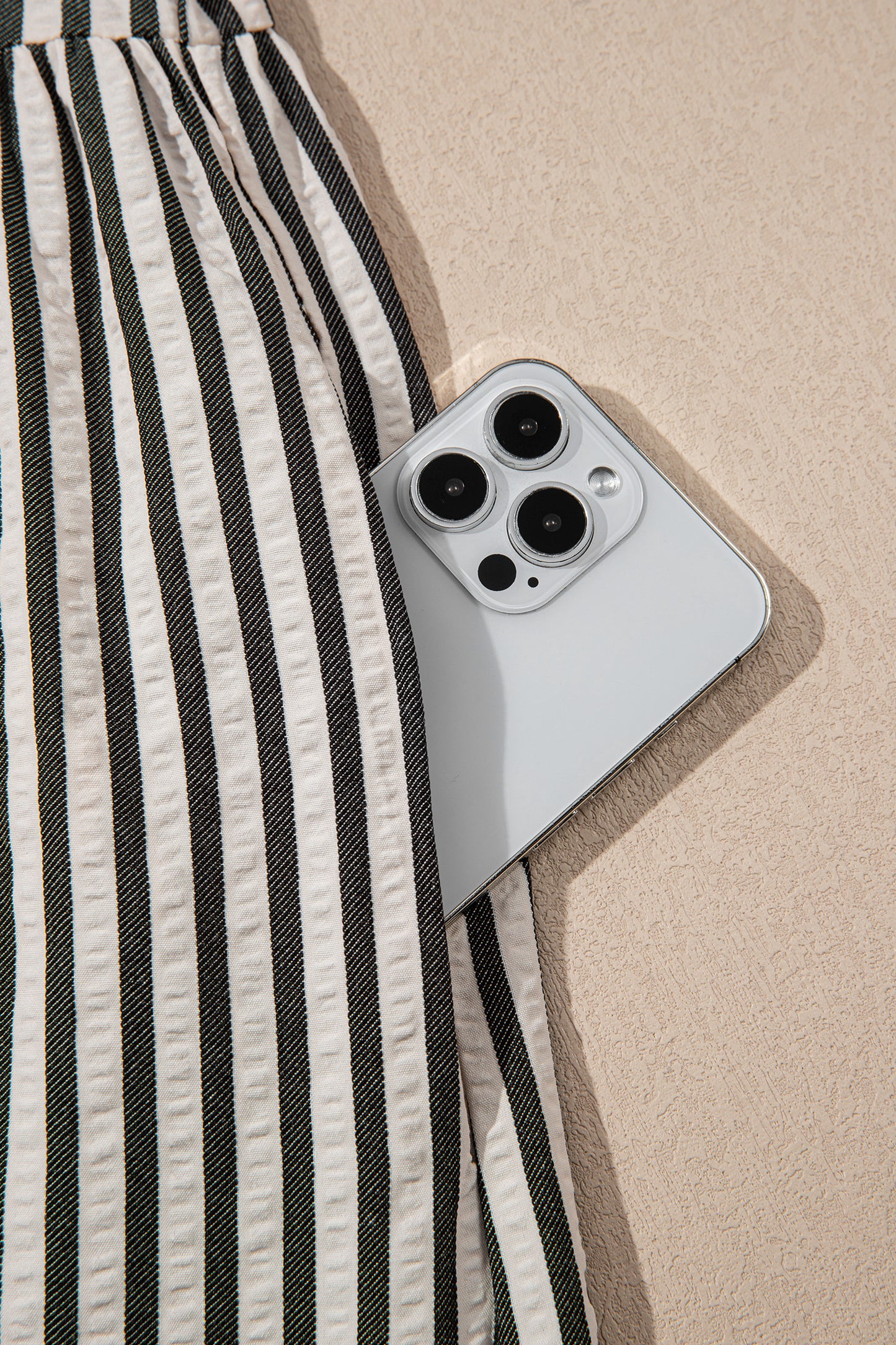 Black Stripe Scallop Trim Shirt Collar Half Button 3/4 Sleeve Long Dress