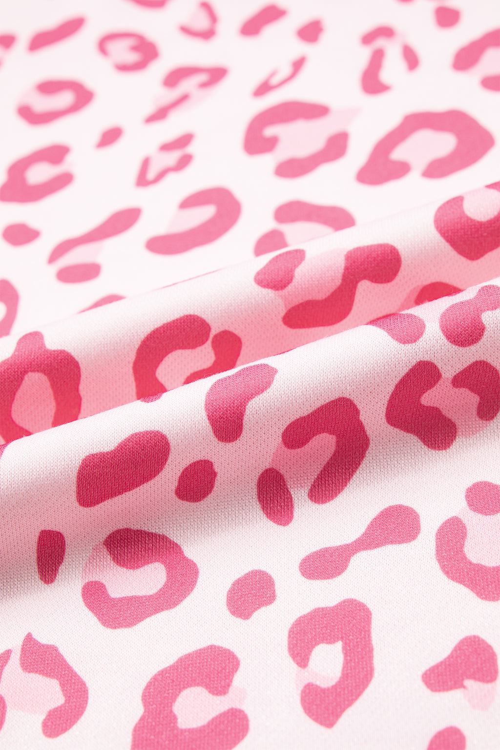 Pink Leopard Polka Dot Colorblock Trim Long Sleeve Top