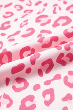 Pink Leopard Polka Dot Colorblock Trim Long Sleeve Top