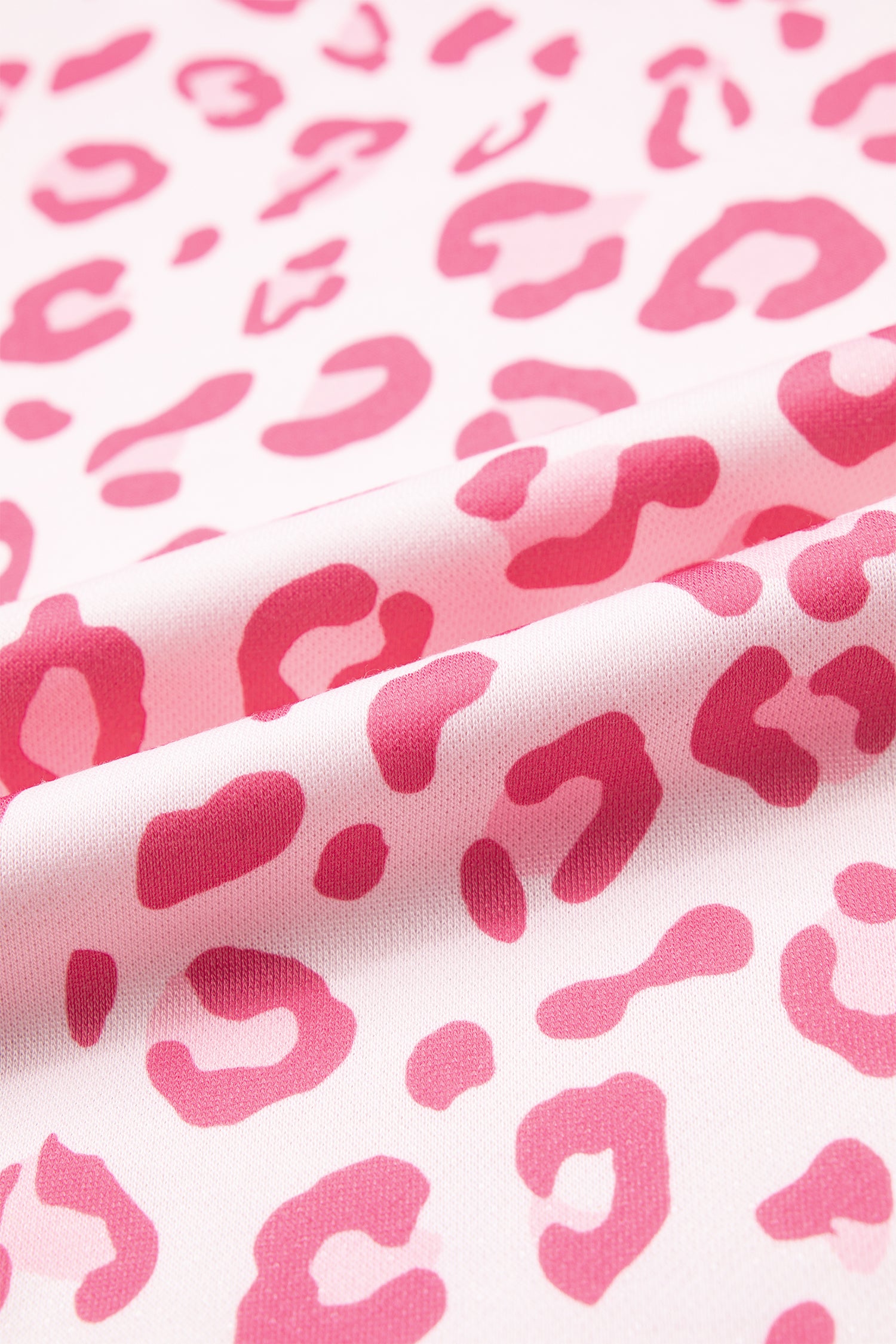 Pink Leopard Polka Dot Colorblock Trim Long Sleeve Top
