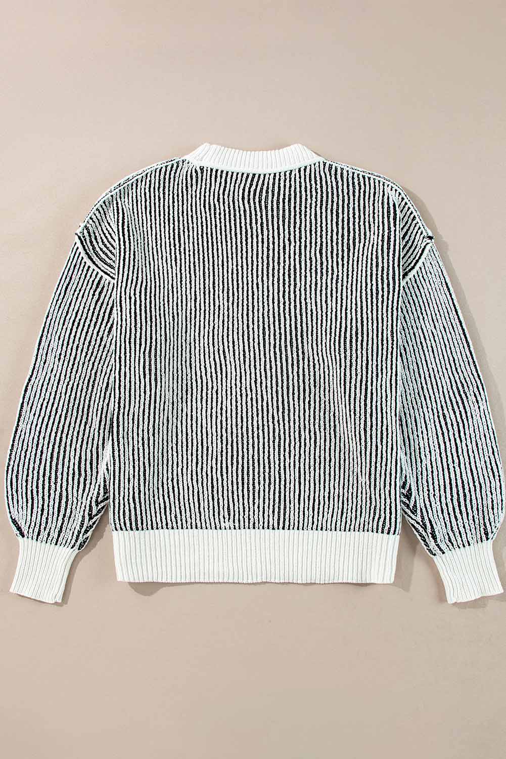 Striped Textured Knit Contrast Edge Loose Sweater