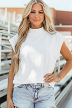 Black Solid Color High Neck Cap Sleeve Loose Top