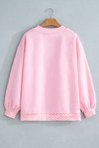 Brown Colorblock Polka Dot Contrast Trim Oversized Sweatshirt