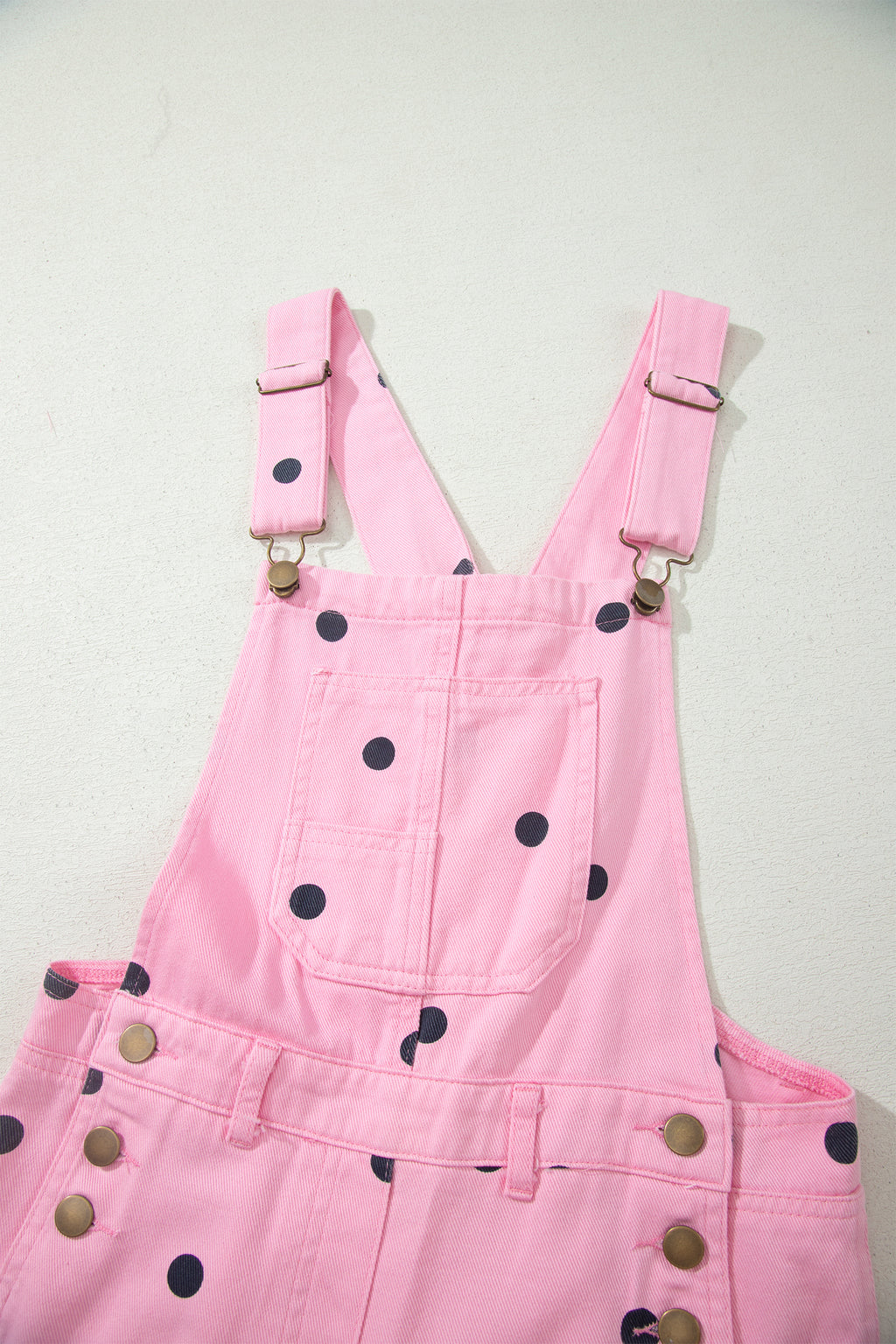 Polka Dot Print Bib Pocket Denim Barrel Overalls Jumpsuit
