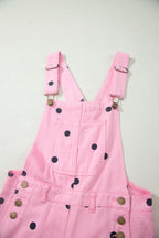Polka Dot Print Bib Pocket Denim Barrel Overalls Jumpsuit