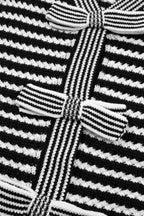 Black Stripe Short Sleeve Knit V Neck Bow Knot Sweater