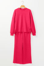 Checkered Textured Split Pullover Top and Pants Set