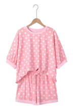 Sky Blue Polka Dot Oversized Top Drawstring Short Set
