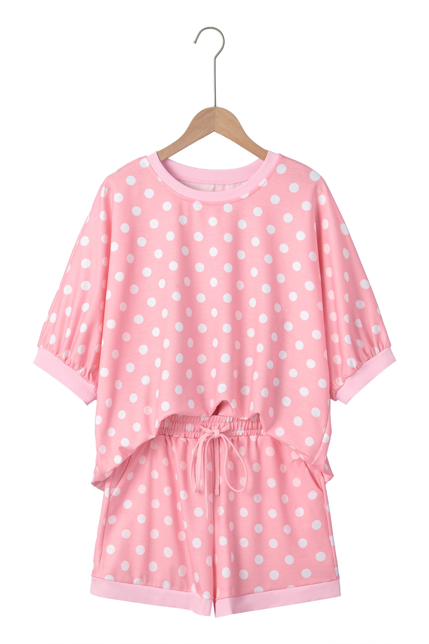 Sky Blue Polka Dot Oversized Top Drawstring Short Set