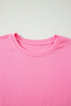Sachet Pink Solid Cover Oversize Tee Pocketed Casual Pants 2pcs Outfit