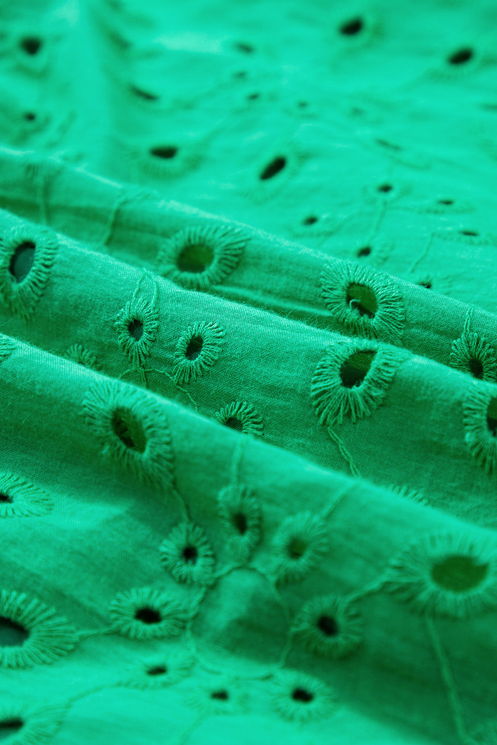 White Flower Embroidered Hollow-out Puff Sleeve Blouse