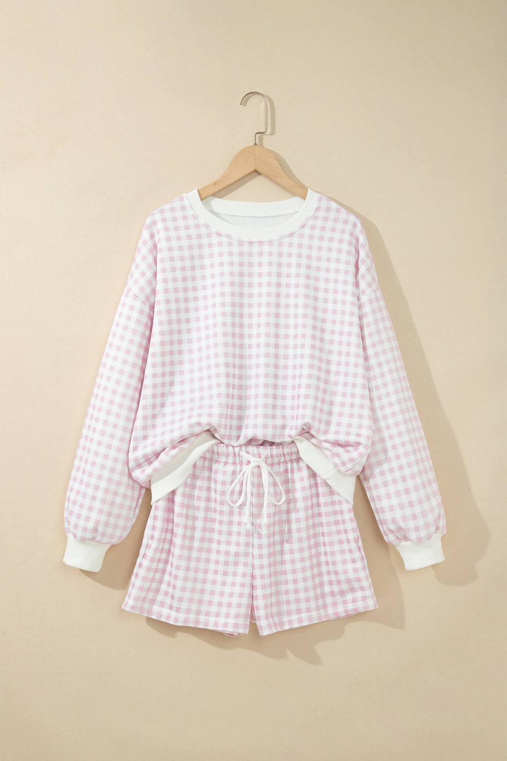 Sky Blue Plaid Baggy Pullover Drawstring Casual Shorts 2pcs Outfit