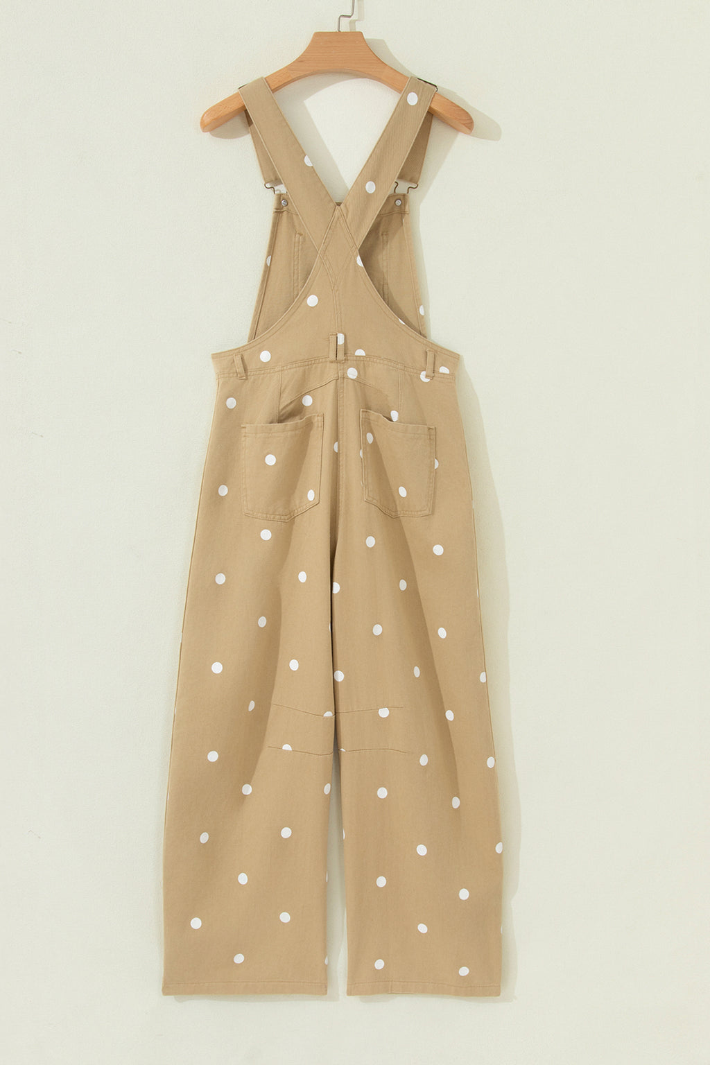 Polka Dot Print Bib Pocket Denim Barrel Overalls Jumpsuit