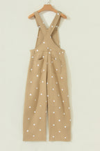 Polka Dot Print Bib Pocket Denim Barrel Overalls Jumpsuit