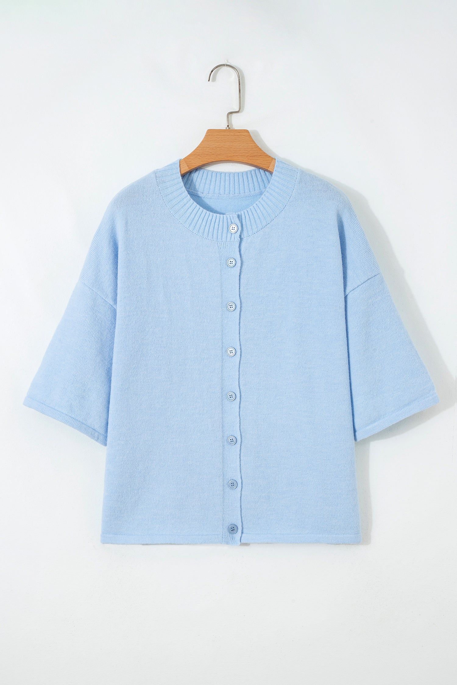 Peach Blossom 3/4 Sleeve Boxy Knit Button Down Sweater Cardigan