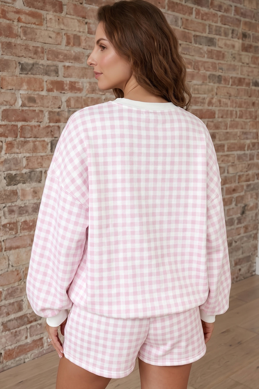 Sky Blue Plaid Baggy Pullover Drawstring Casual Shorts 2pcs Outfit