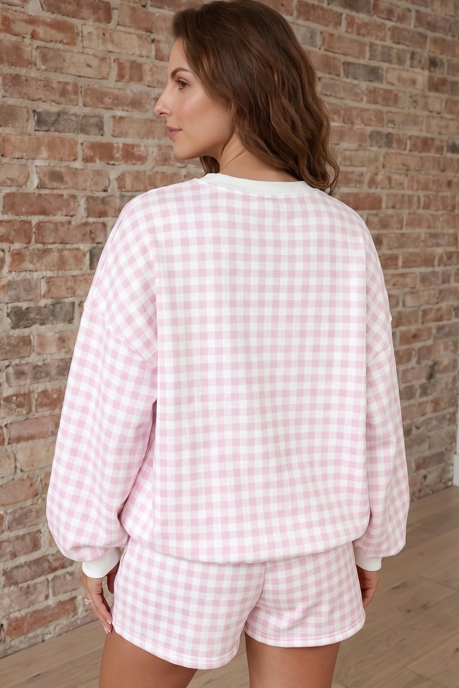 Sky Blue Plaid Baggy Pullover Drawstring Casual Shorts 2pcs Outfit