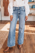 Beau Blue Acid Wash Pocket Detail Flare Jeans