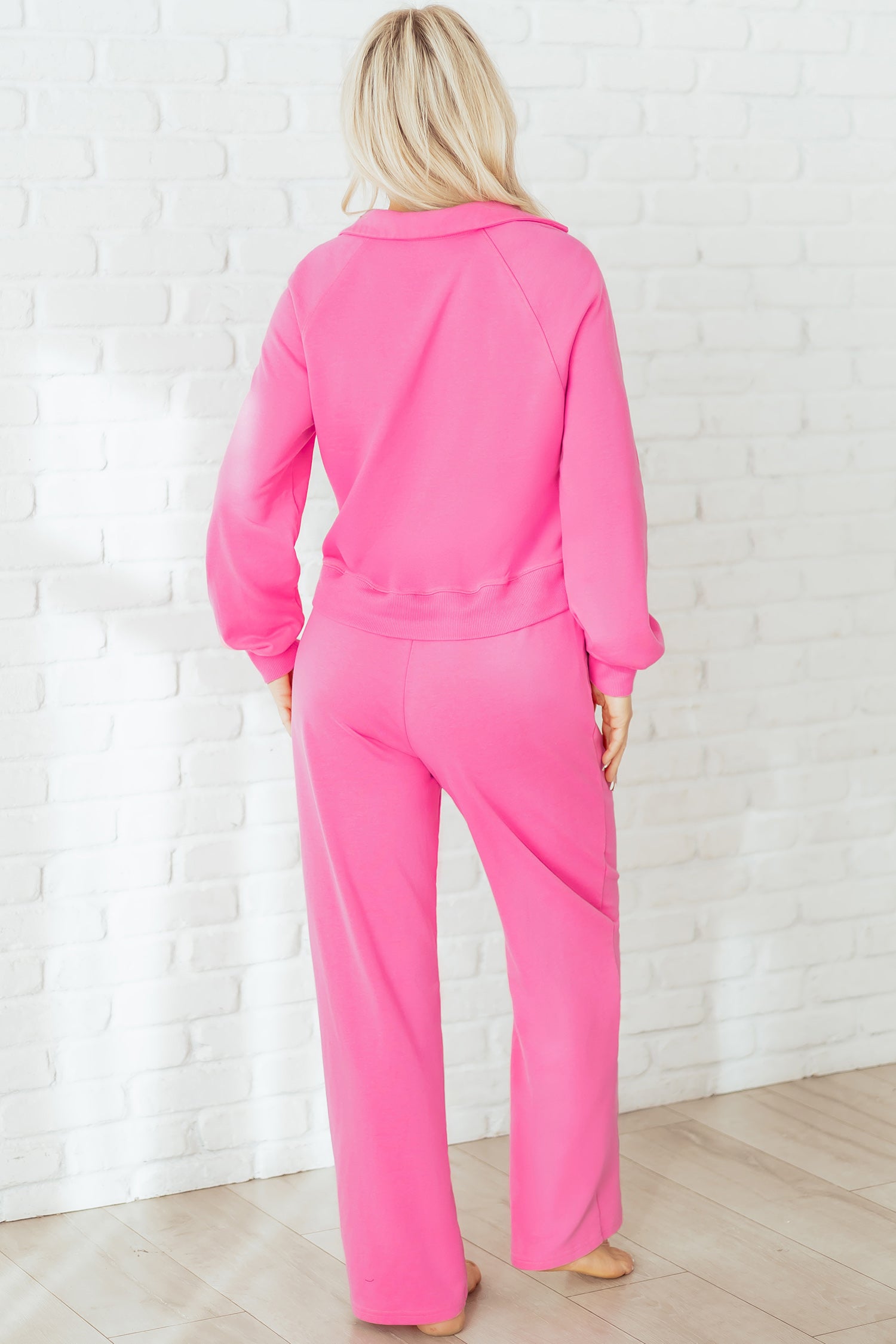 Solid Color Collared Pullover and Central Seam Pants Set